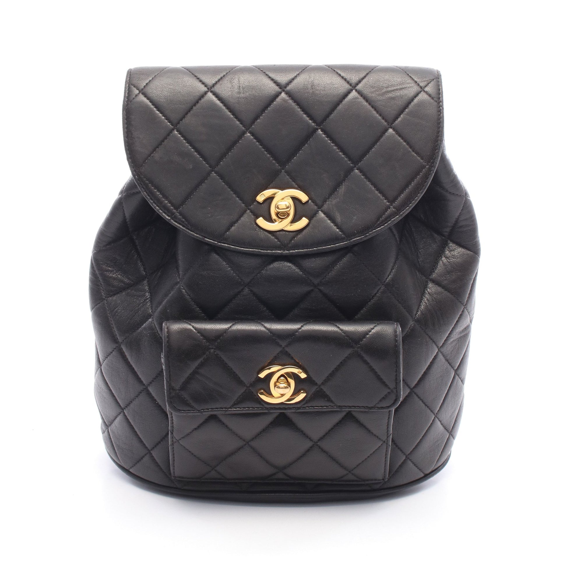 マトラッセ ターンロック チェーン バックパック リュックサック ラムスキン ブラック ゴールド金具 シャネル バッグ CHANEL