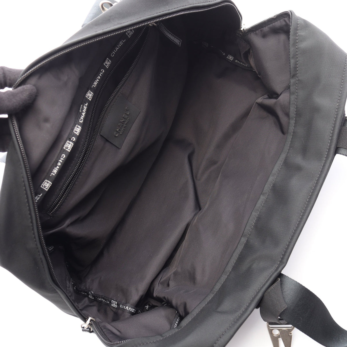 スポーツライン ミニボストンバッグ ナイロンキャンバス ウール レザー ブラック シルバー金具 シャネル