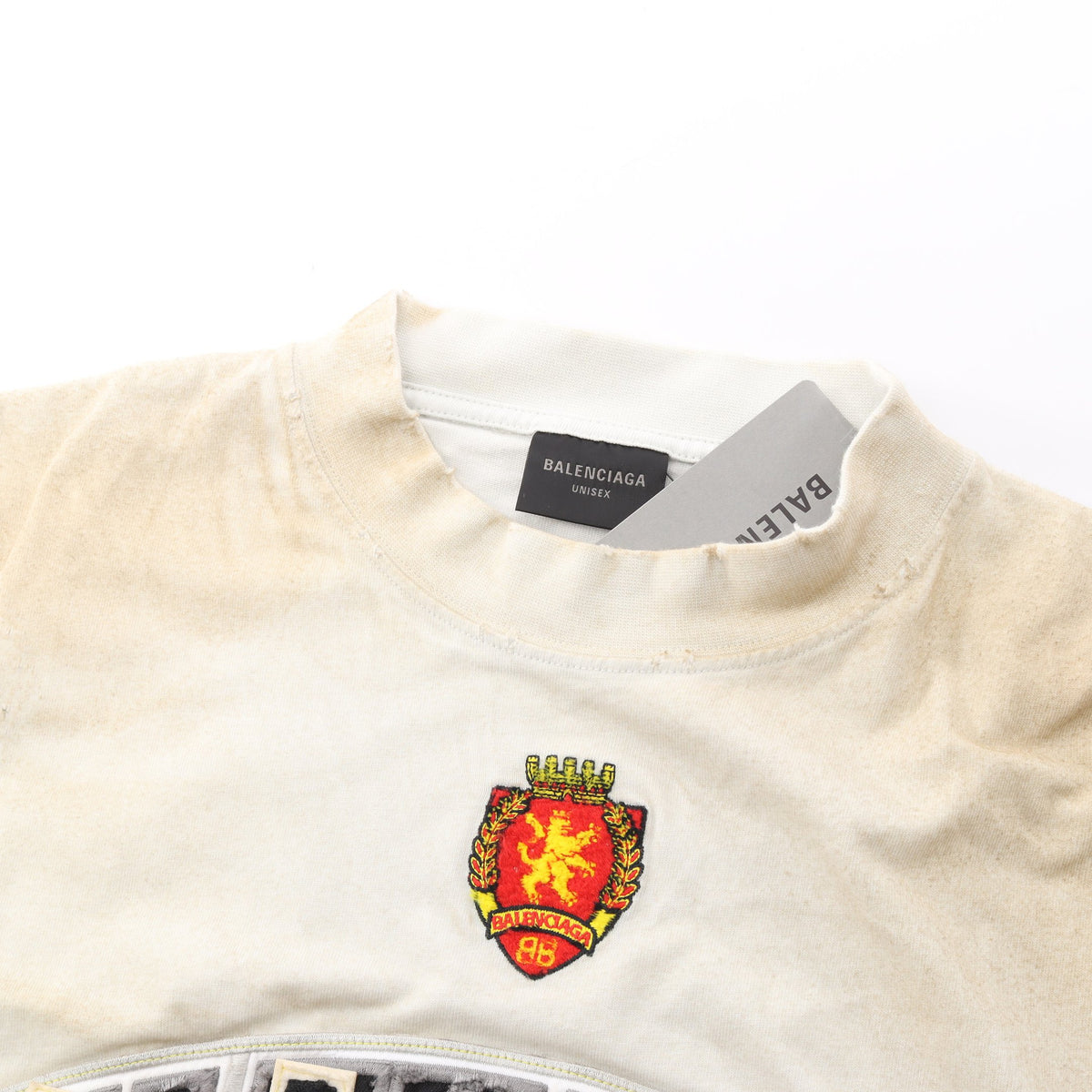 Crash Dust Patch Tee ユーズド加工 ダメージ加工 半袖Tシャツ コットン ライトブルー バレンシアガ