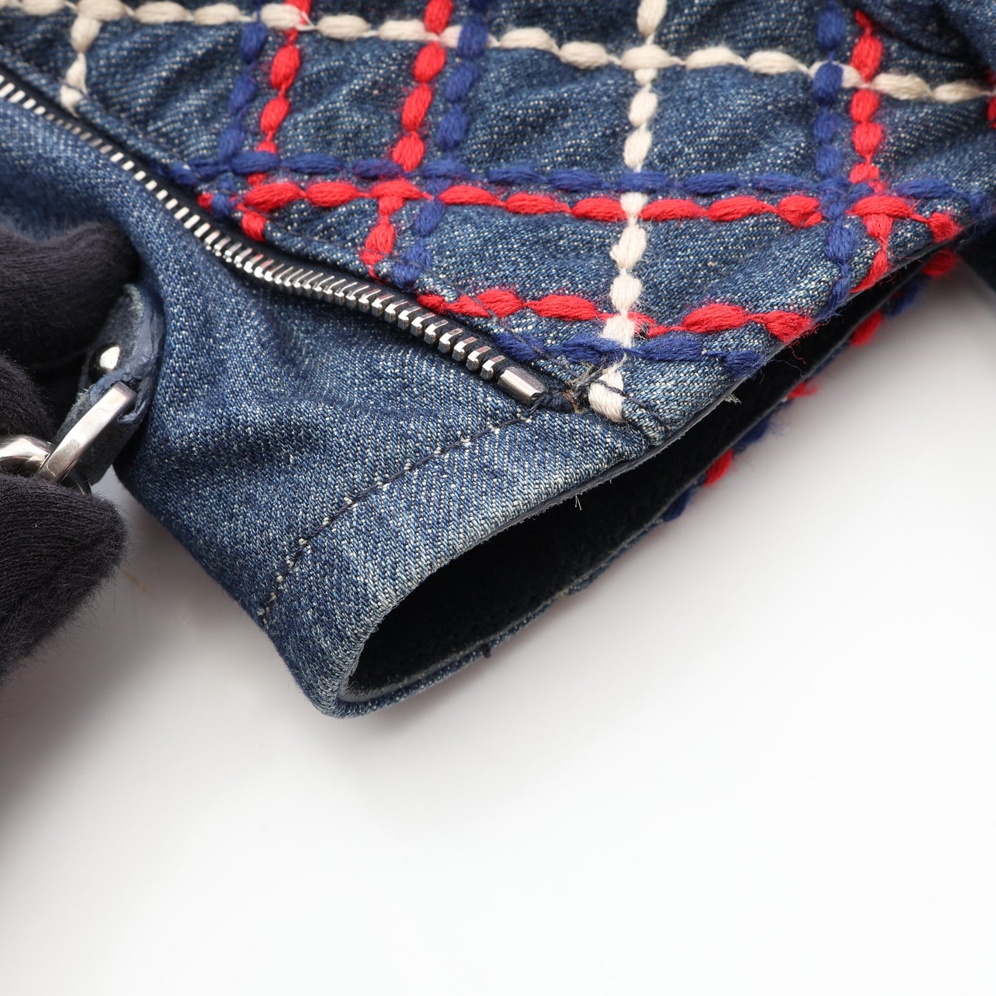 DENIM RICAMO TA 2WAY ショルダーバッグ トートバッグ デニム インディゴブルー レッド マルチカラー ミュウミュウ