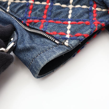 DENIM RICAMO TA 2WAY ショルダーバッグ トートバッグ デニム インディゴブルー レッド マルチカラー ミュウミュウ