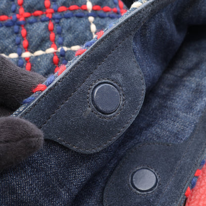 DENIM RICAMO TA 2WAY ショルダーバッグ トートバッグ デニム インディゴブルー レッド マルチカラー ミュウミュウ