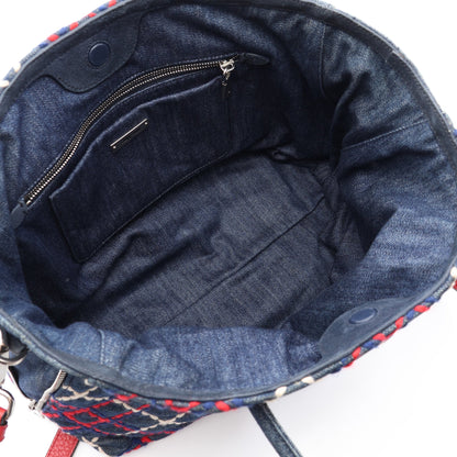 DENIM RICAMO TA 2WAY ショルダーバッグ トートバッグ デニム インディゴブルー レッド マルチカラー ミュウミュウ