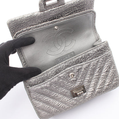 2.55 シェヴロン Vステッチ ミニ Wチェーンショルダーバッグ レザー シルバー シルバー金具 シャネル