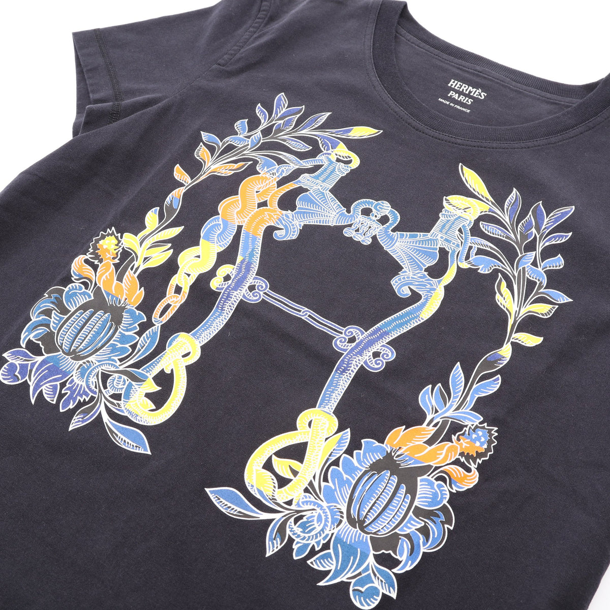 カルトゥッシュ デッラ カヴァッレリア 半袖Tシャツ コットン ブラック マルチカラー エルメス