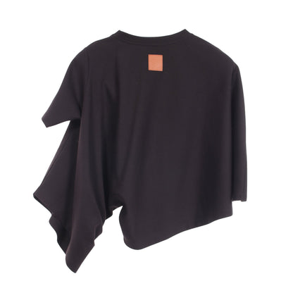 Cropped Draped T-Shirt アナグラム ロゴ アシンメトリー カットソー コットン ブラック ロエベ