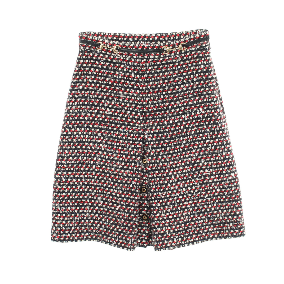 ホースビット スパンコール ツイード スカート ナイロン ウール レッド マルチカラー グッチ