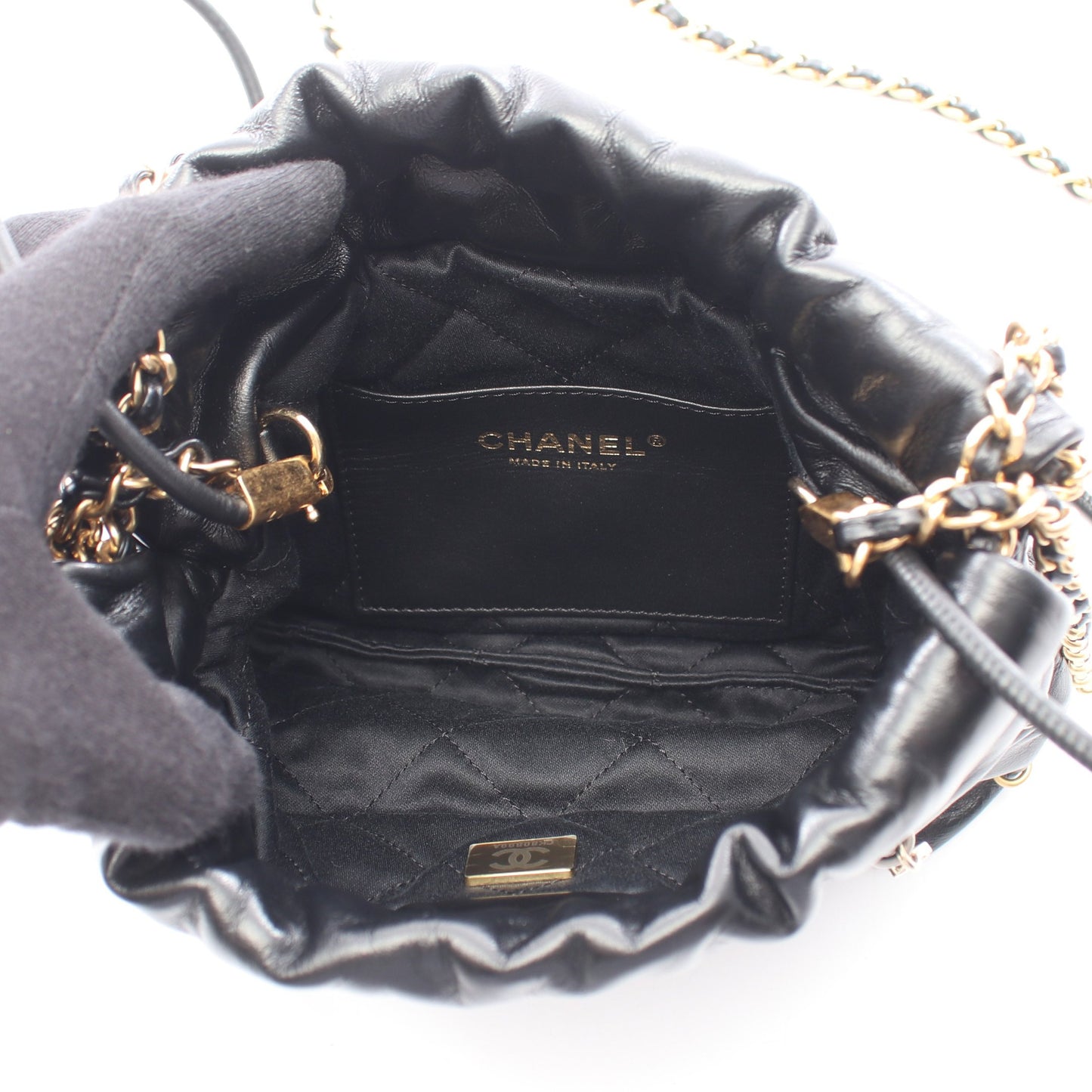 CHANEL 22 ミニ コンビ金具 2WAY チェーンショルダーバッグ レザー ブラック シャネル