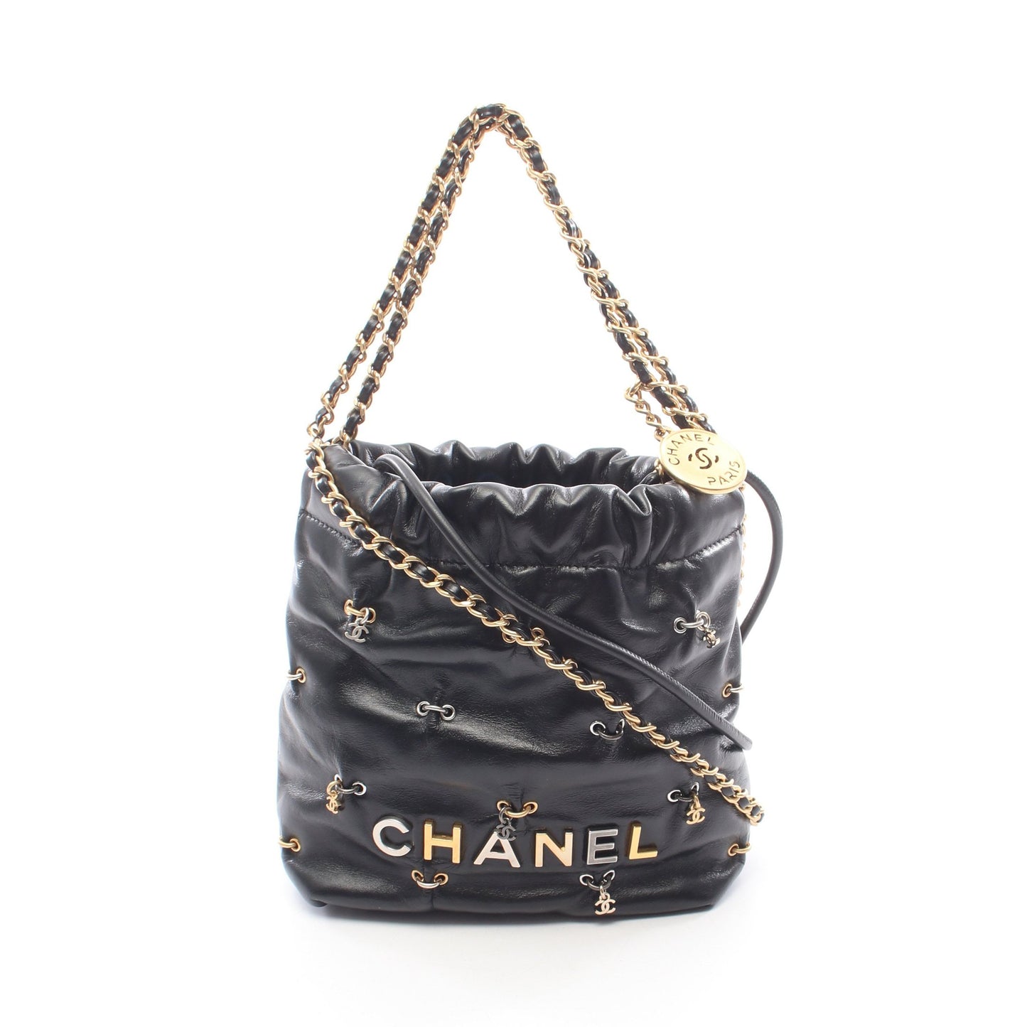 CHANEL 22 ミニ コンビ金具 2WAY チェーンショルダーバッグ レザー ブラック シャネル