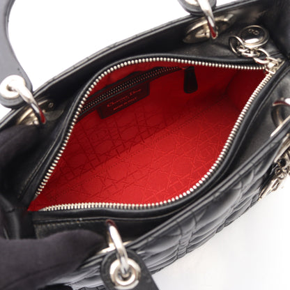 LADY DIOR レディディオール カナージュ 2WAY ハンドバッグ レザー ブラック クリスチャンディオール