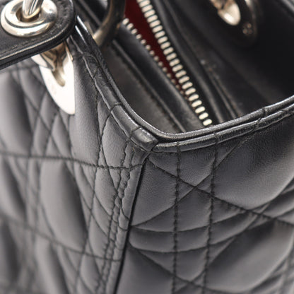 LADY DIOR レディディオール カナージュ 2WAY ハンドバッグ レザー ブラック クリスチャンディオール
