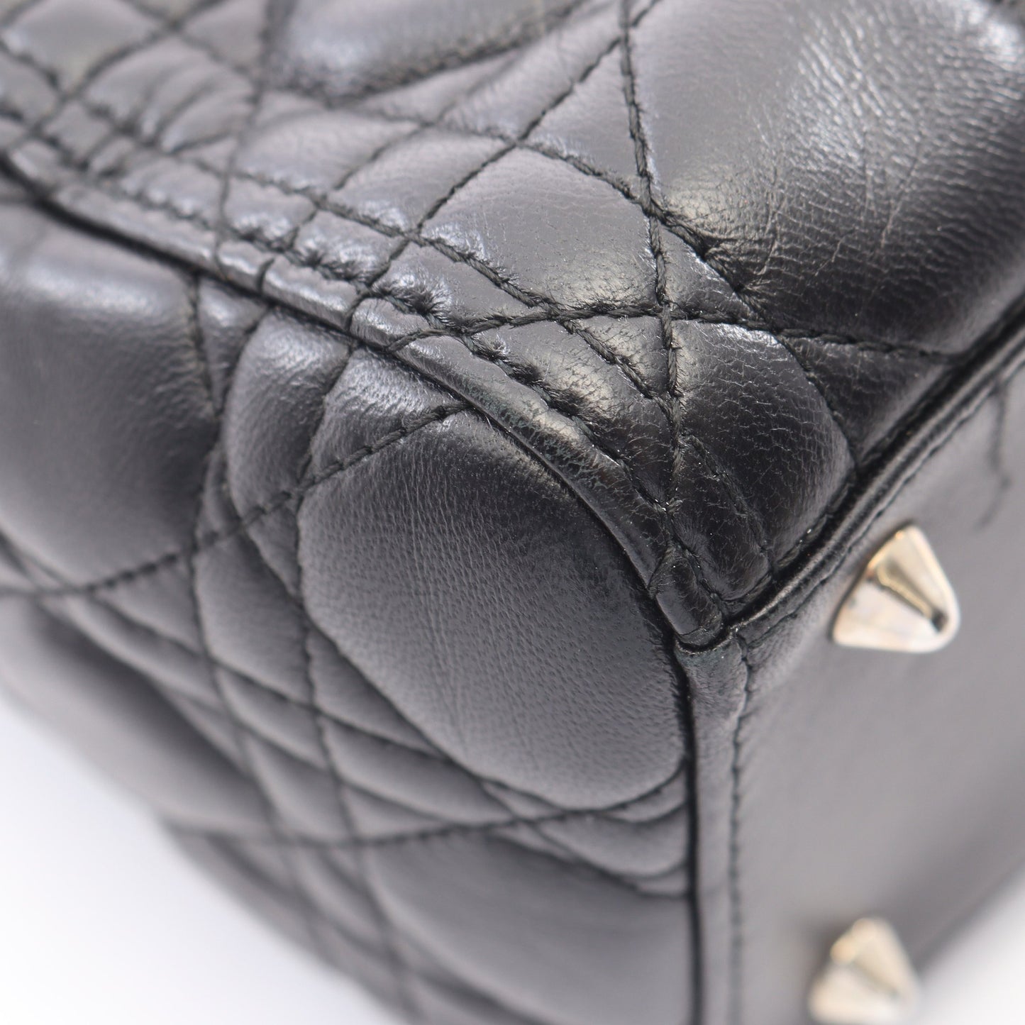 LADY DIOR レディディオール カナージュ 2WAY ハンドバッグ レザー ブラック クリスチャンディオール