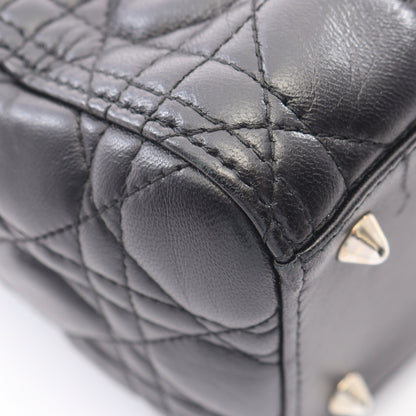 LADY DIOR レディディオール カナージュ 2WAY ハンドバッグ レザー ブラック クリスチャンディオール