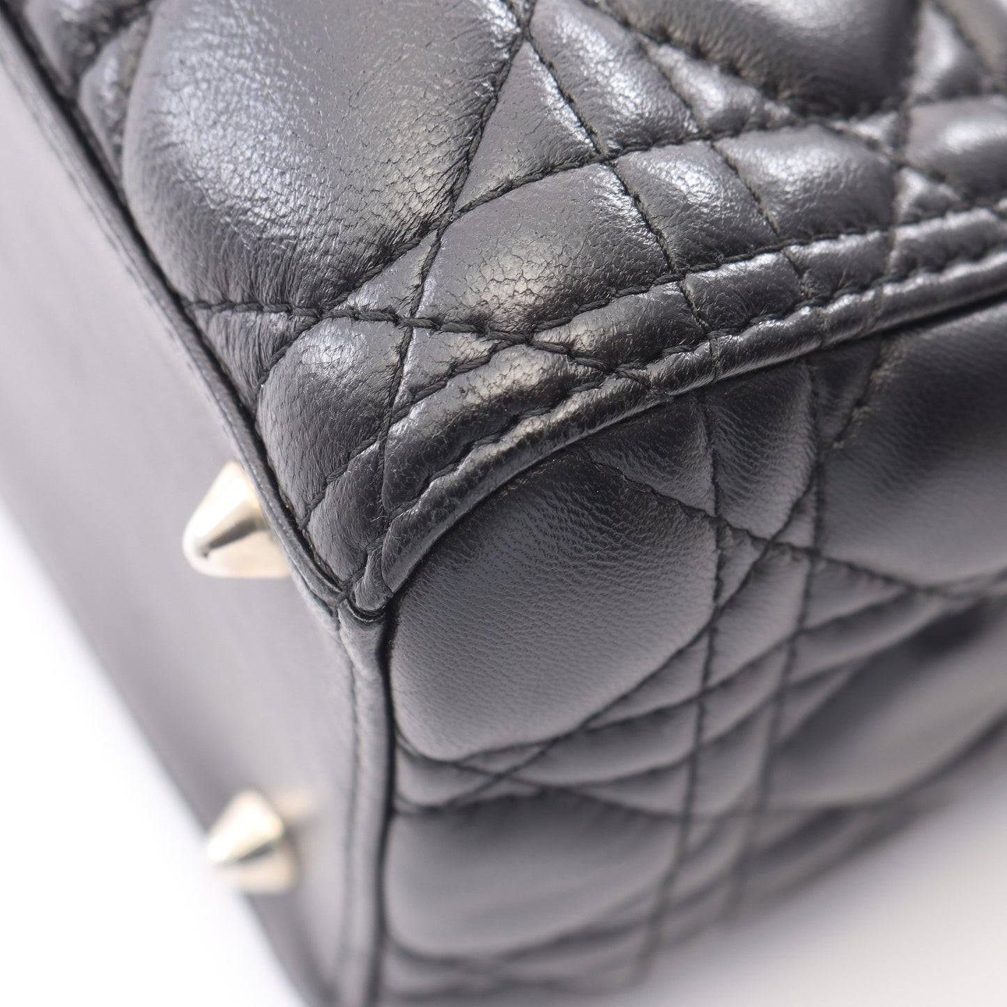 LADY DIOR レディディオール カナージュ 2WAY ハンドバッグ レザー ブラック クリスチャンディオール