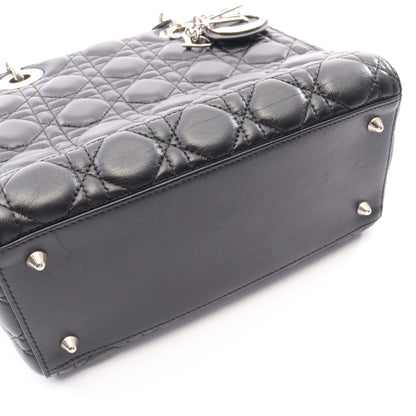 LADY DIOR レディディオール カナージュ 2WAY ハンドバッグ レザー ブラック クリスチャンディオール
