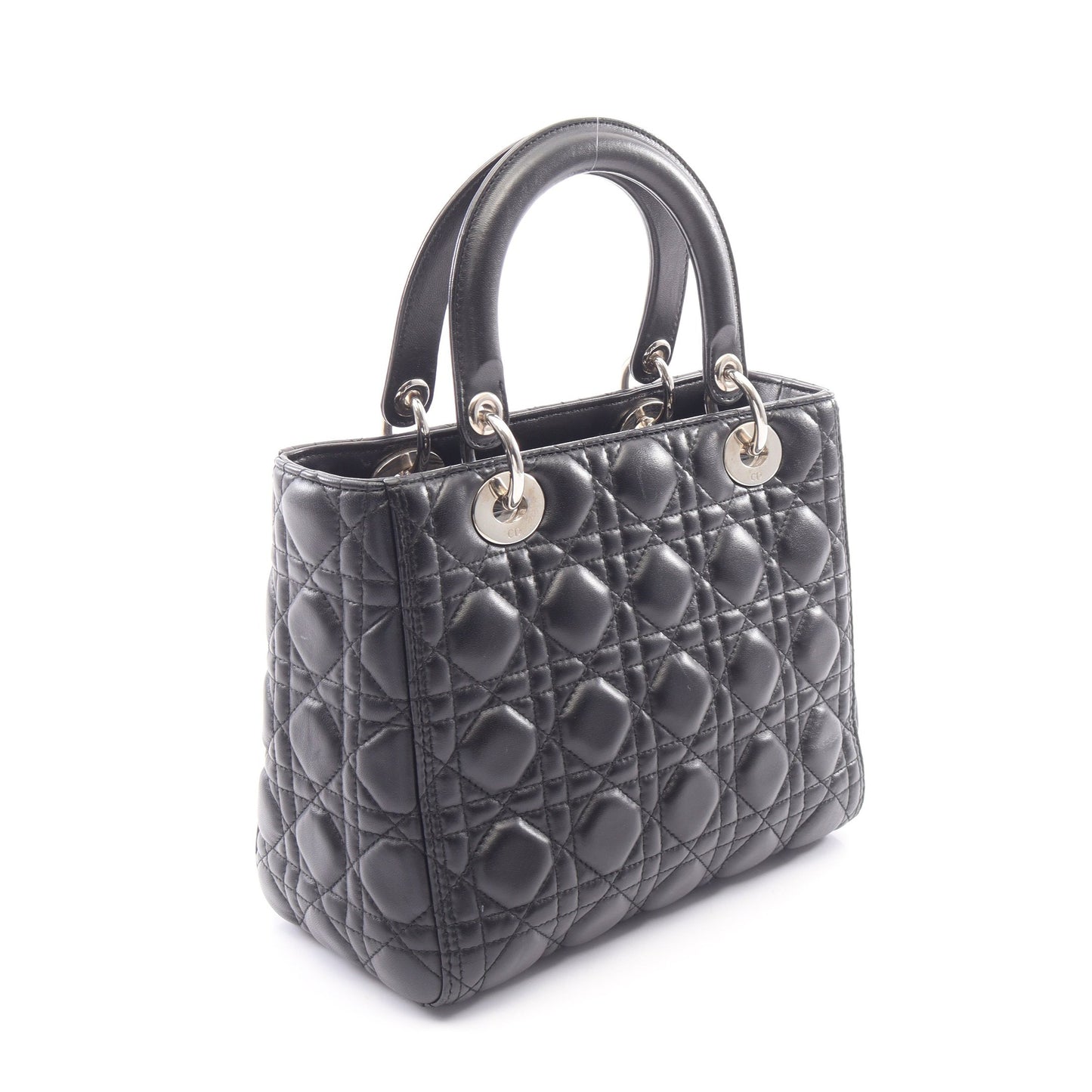 LADY DIOR レディディオール カナージュ 2WAY ハンドバッグ レザー ブラック クリスチャンディオール