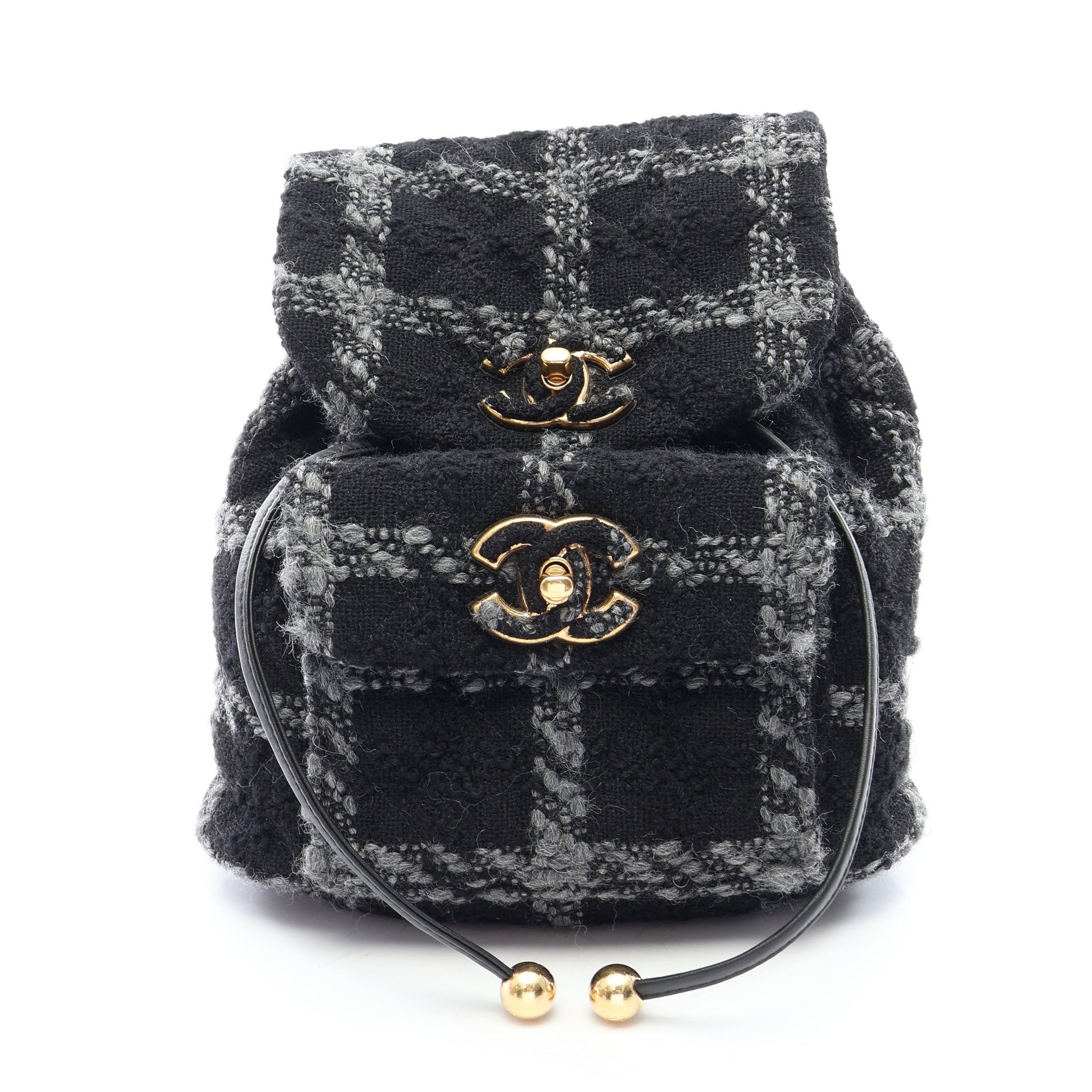 ココマーク バックパック リュックサック ウール ブラック グレー ゴールド金具 シャネル バッグ CHANEL