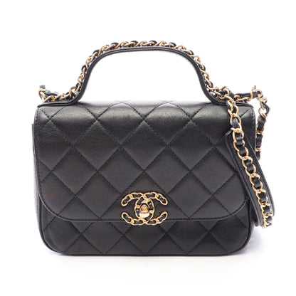 CHANEL19 マトラッセ トップハンドル 2WAY チェーンショルダーバッグ ラムスキン ブラック ゴールド金具 シャネル