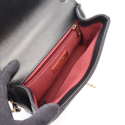 CHANEL19 マトラッセ トップハンドル 2WAY チェーンショルダーバッグ ラムスキン ブラック ゴールド金具 シャネル