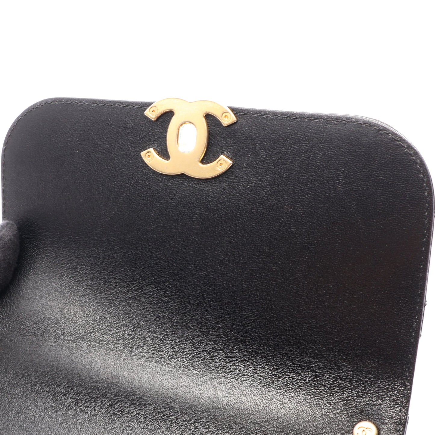 CHANEL19 マトラッセ トップハンドル 2WAY チェーンショルダーバッグ ラムスキン ブラック ゴールド金具 シャネル