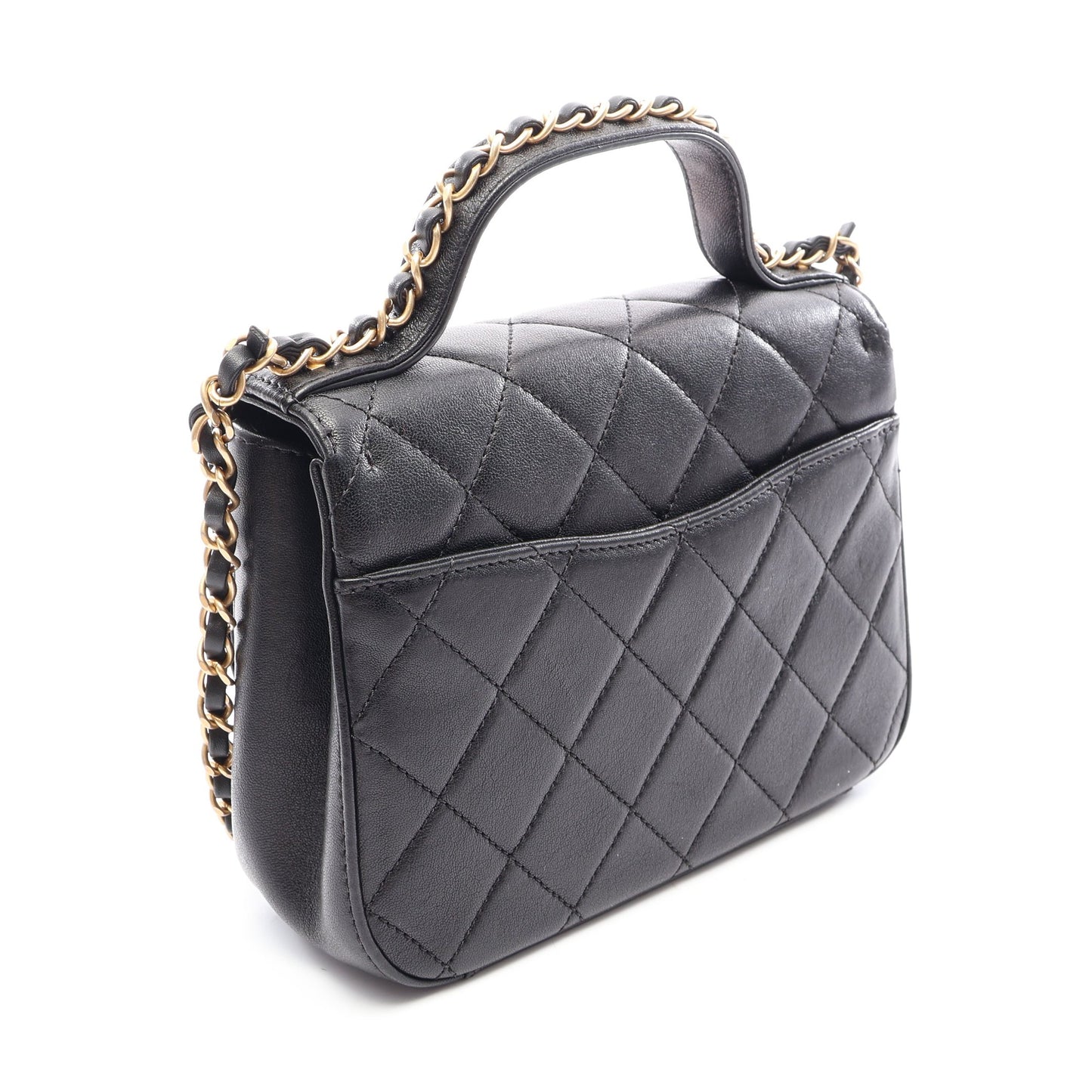 CHANEL19 マトラッセ トップハンドル 2WAY チェーンショルダーバッグ ラムスキン ブラック ゴールド金具 シャネル