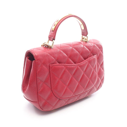 マトラッセ トップハンドル 2WAY チェーンショルダーバッグ キャビアスキン レッド ゴールド金具 シャネル
