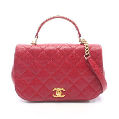 マトラッセ トップハンドル 2WAY チェーンショルダーバッグ キャビアスキン レッド ゴールド金具 シャネル