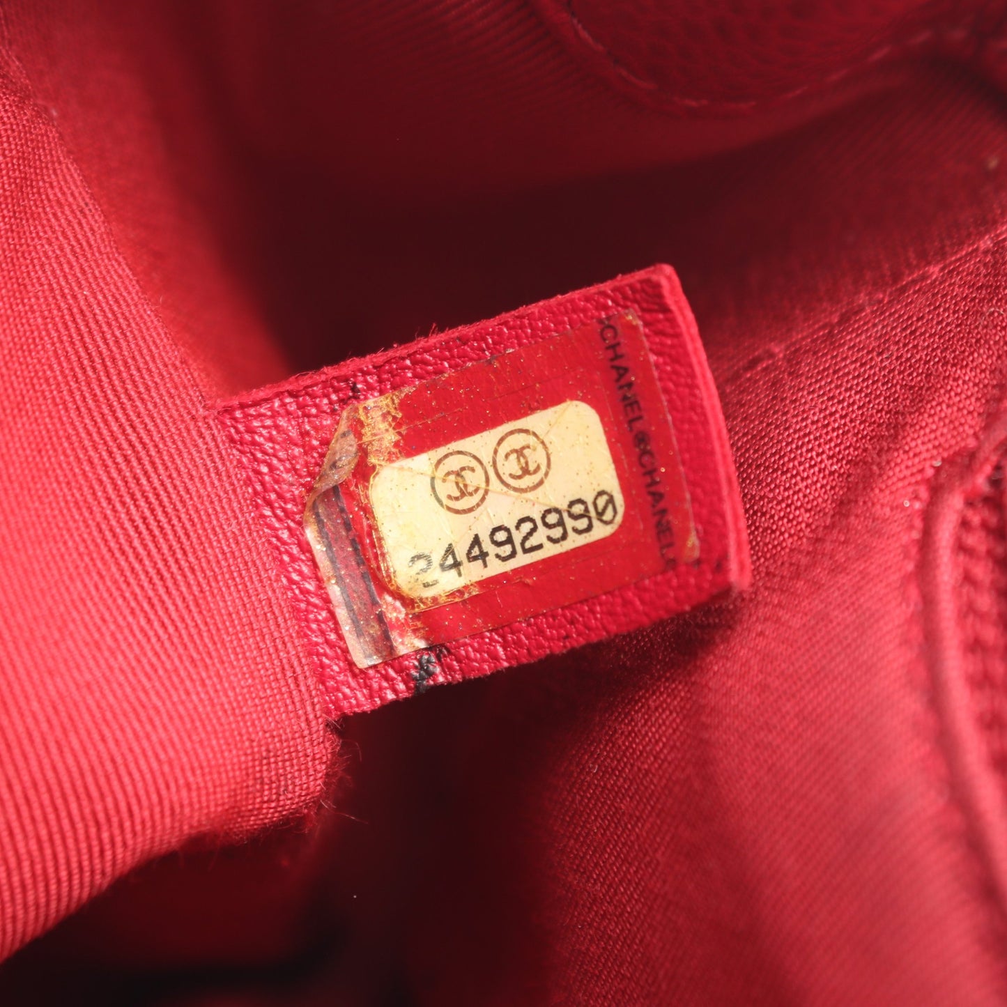 マトラッセ トップハンドル 2WAY チェーンショルダーバッグ キャビアスキン レッド ゴールド金具 シャネル