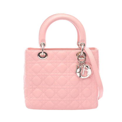 LADY DIOR レディディオール ミディアム カナージュ 2WAY ハンドバッグ レザー ピンク クリスチャンディオール
