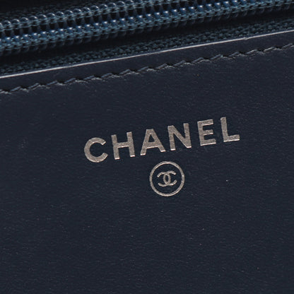 ココボーイ チェーンウォレット ラムスキン ネイビー シルバー金具 シャネル