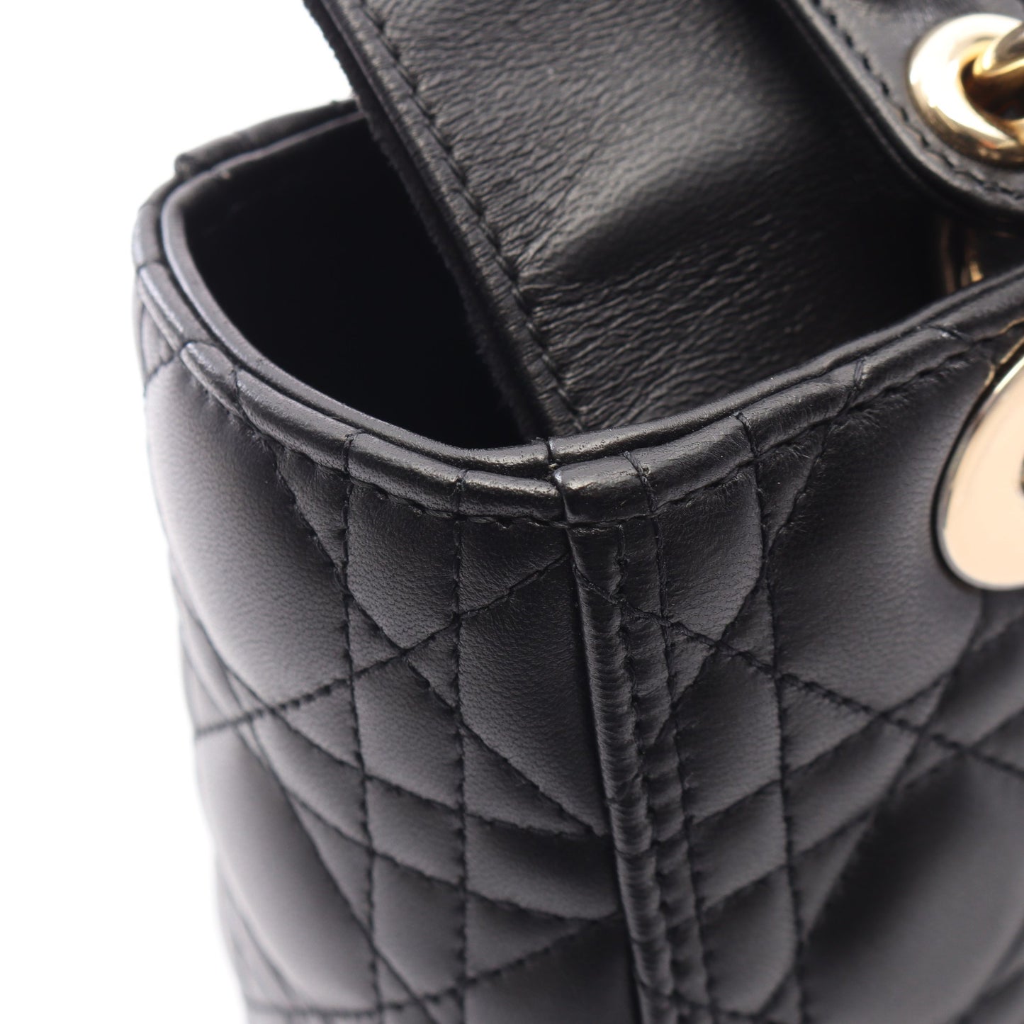 LADY DIOR レディディオール ミディアム カナージュ 2WAY ハンドバッグ レザー ブラック クリスチャンディオール