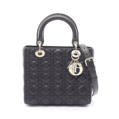LADY DIOR レディディオール ミディアム カナージュ 2WAY ハンドバッグ レザー ブラック クリスチャンディオール