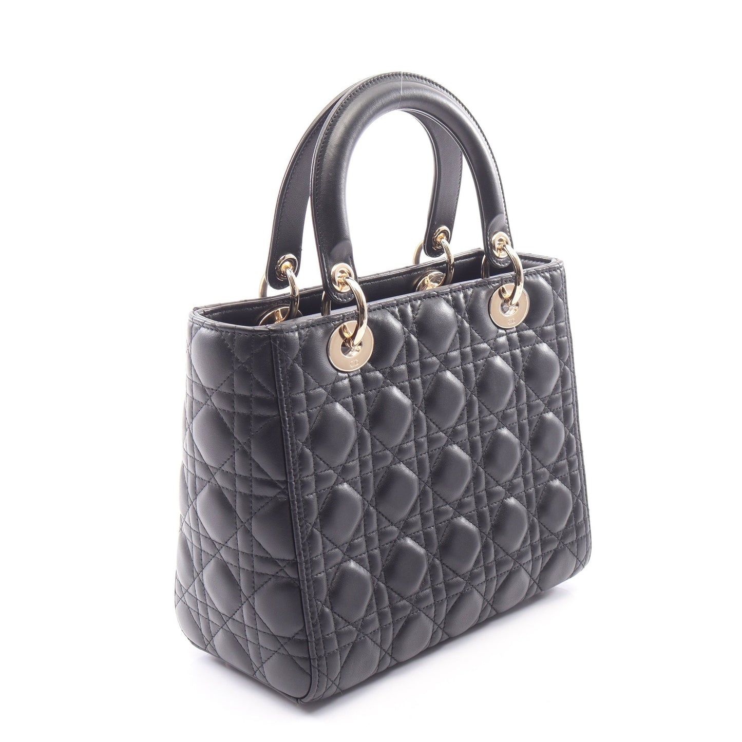 LADY DIOR レディディオール ミディアム カナージュ 2WAY ハンドバッグ レザー ブラック クリスチャンディオール