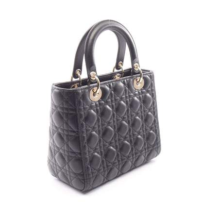 LADY DIOR レディディオール ミディアム カナージュ 2WAY ハンドバッグ レザー ブラック クリスチャンディオール