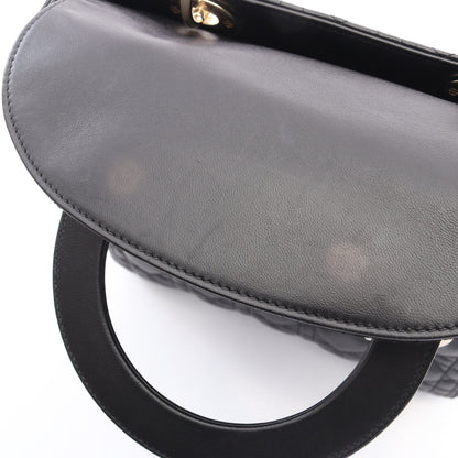 LADY DIOR レディディオール ミディアム カナージュ 2WAY ハンドバッグ レザー ブラック クリスチャンディオール