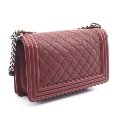 ボーイシャネル チェーンショルダーバッグ レザー ボルドー シルバー金具 シャネル