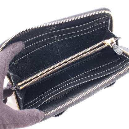 リボン ラウンドファスナー長財布 サフィアーノレザー ブラック プラダ