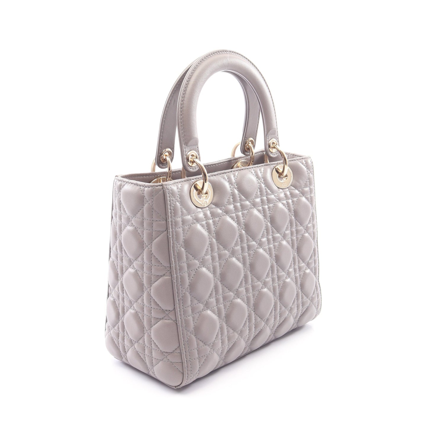 LADY DIOR レディディオール カナージュ 2WAY ハンドバッグ レザー グレー クリスチャンディオール