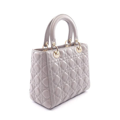 LADY DIOR レディディオール カナージュ 2WAY ハンドバッグ レザー グレー クリスチャンディオール