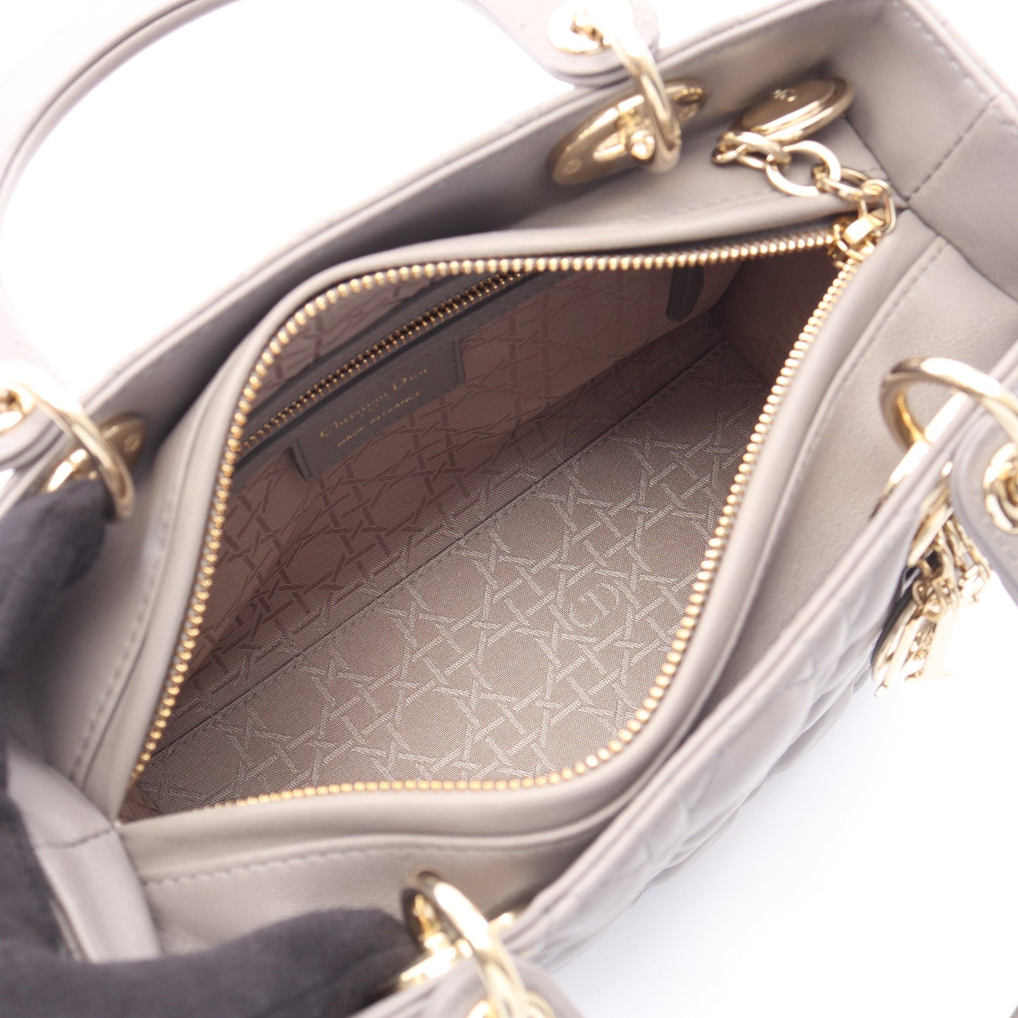 LADY DIOR レディディオール カナージュ 2WAY ハンドバッグ レザー グレー クリスチャンディオール