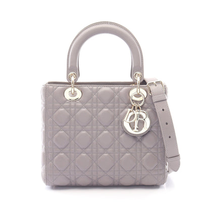 LADY DIOR レディディオール カナージュ 2WAY ハンドバッグ レザー グレー クリスチャンディオール