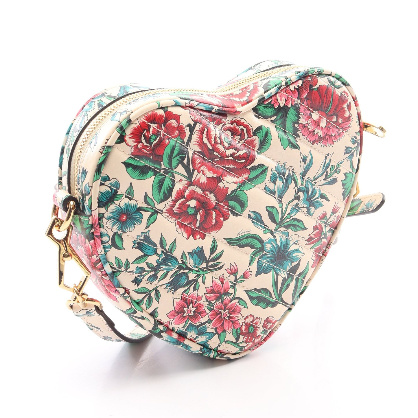 GGマーモント ハート フラワープリント ショルダーバッグ レザー アイボリー マルチカラー グッチ バッグ GUCCI