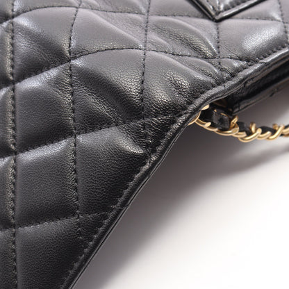マトラッセ チェーンウォレット ラムスキン ブラック ゴールド金具 シャネル