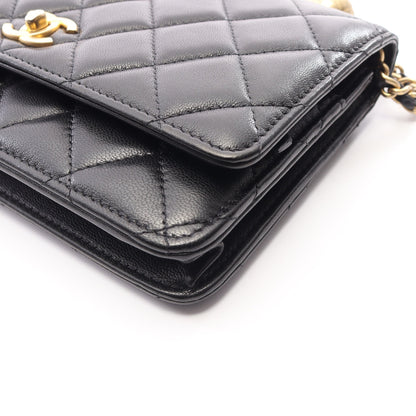 マトラッセ チェーンウォレット ラムスキン ブラック ゴールド金具 シャネル