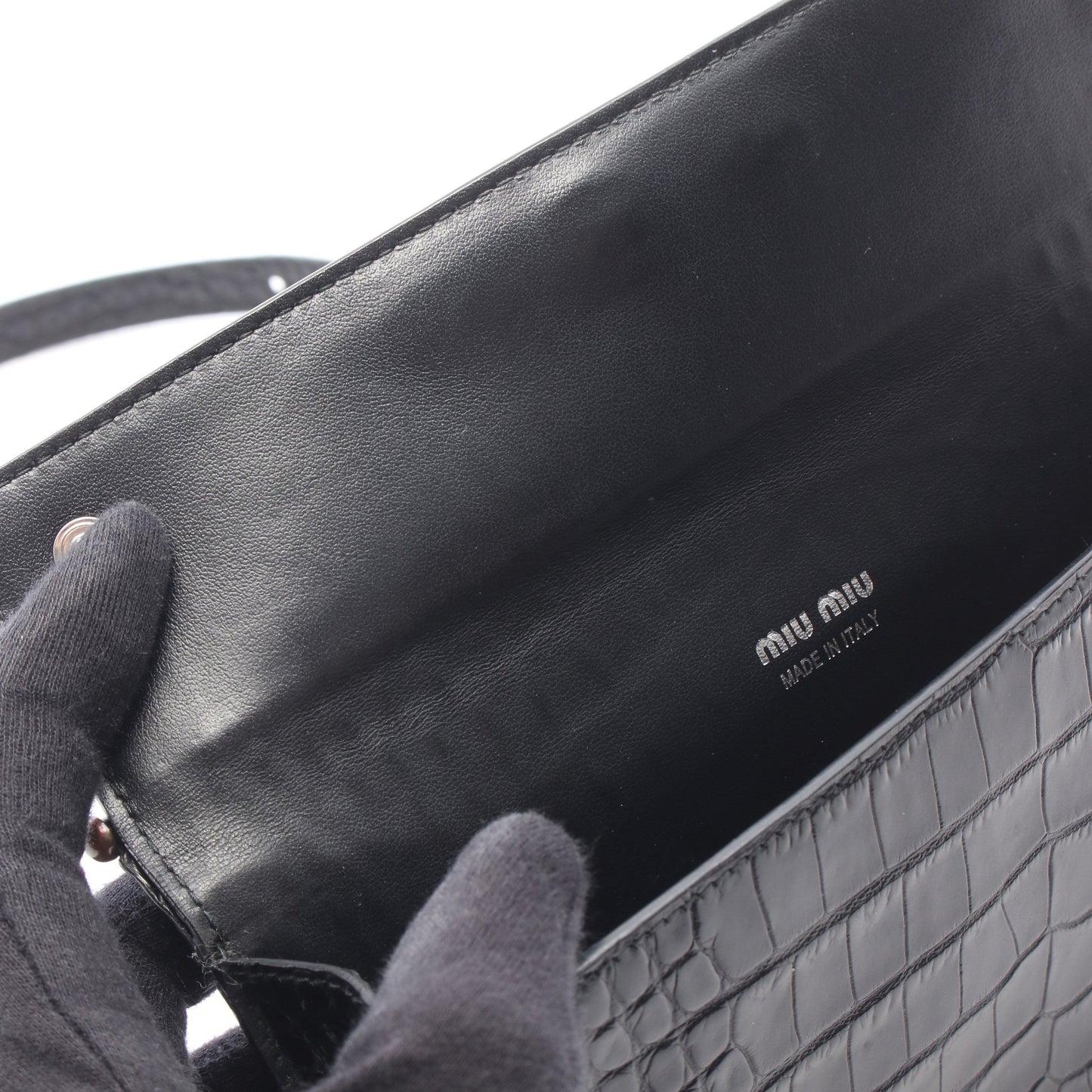クロコ型押し ショルダーバッグ レザー ブラック ミュウミュウ