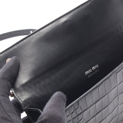 クロコ型押し ショルダーバッグ レザー ブラック ミュウミュウ