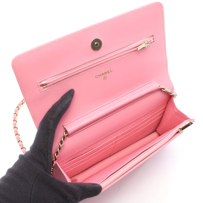 マトラッセ チェーンウォレット ラムスキン ピンク ゴールド金具 シャネル