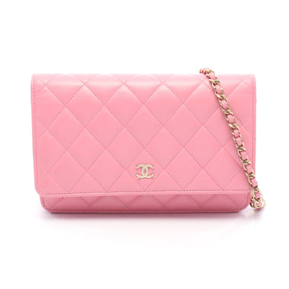 マトラッセ チェーンウォレット ラムスキン ピンク ゴールド金具 シャネル