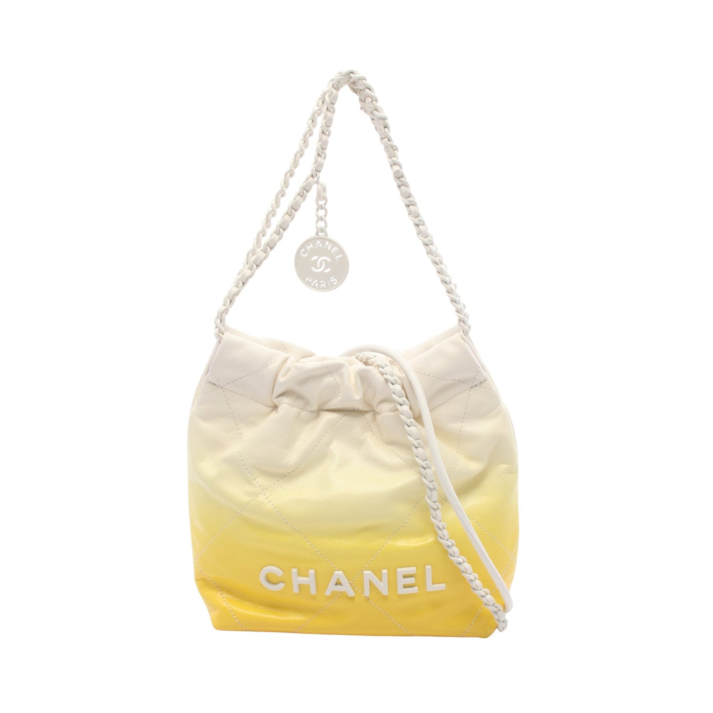 CHANEL 22 ミニ 2WAY ホワイト金具 チェーンショルダーバッグ レザー アイボリー イエロー シャネル