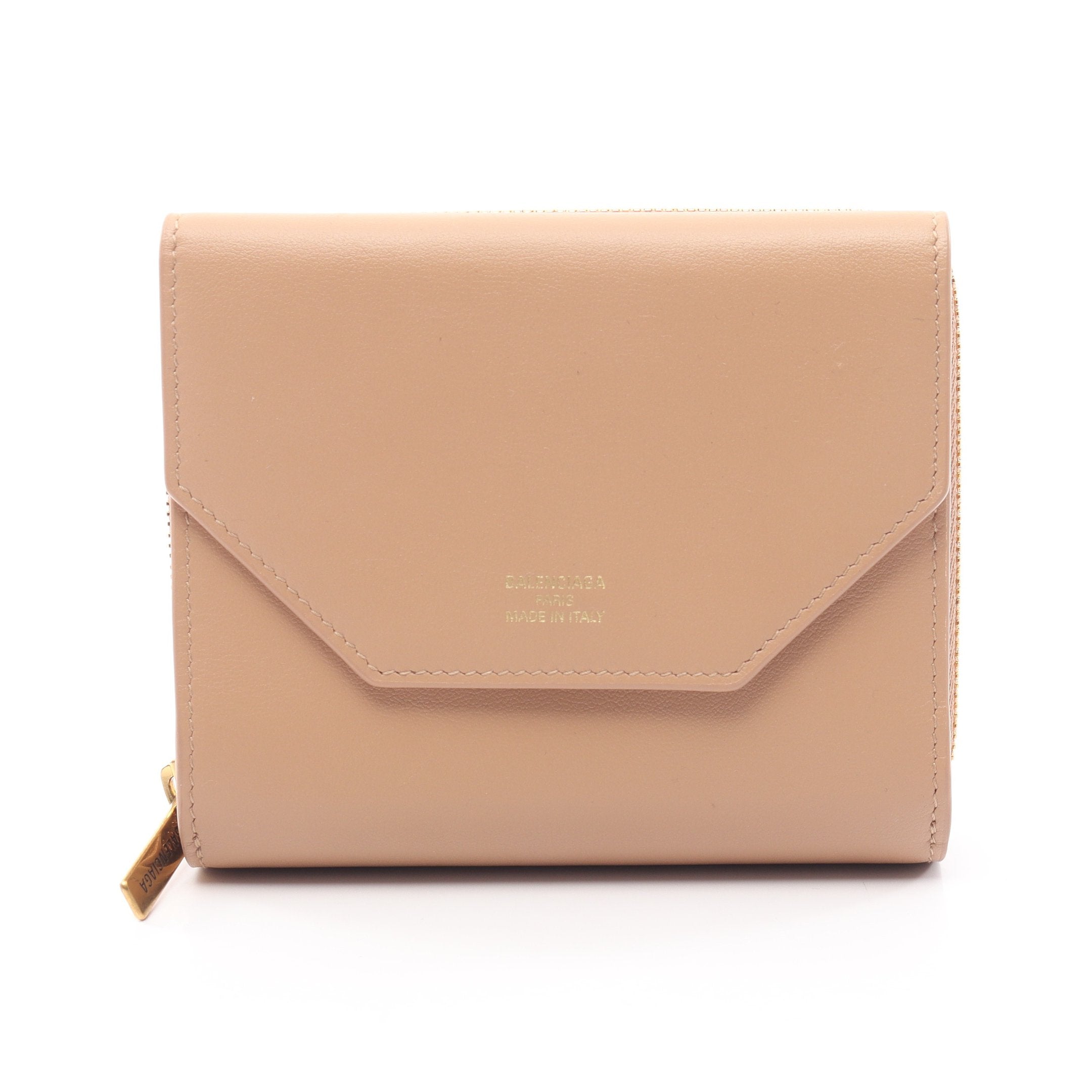 エンベロープ 三つ折り財布 レザー ベージュ バレンシアガ – RECLO